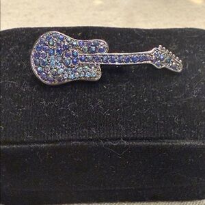 Guitar-Shaped Lapel Pin - Blue, Purple, & Teal Irradescent Rhinestones